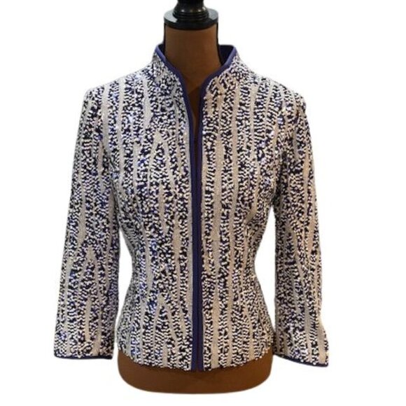 Carlisle Blue and White Sequin Women’s Blazer with Hook & Eye Closure – Size 10 - Picture 1 of 10